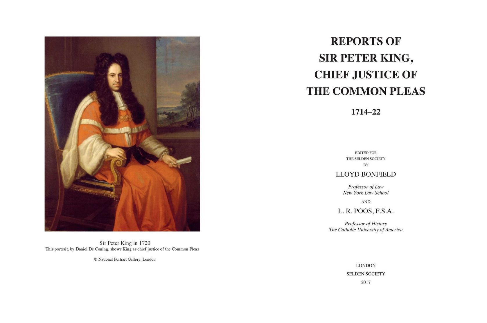 Bonfield and Poos, Reports of Sir Peter King