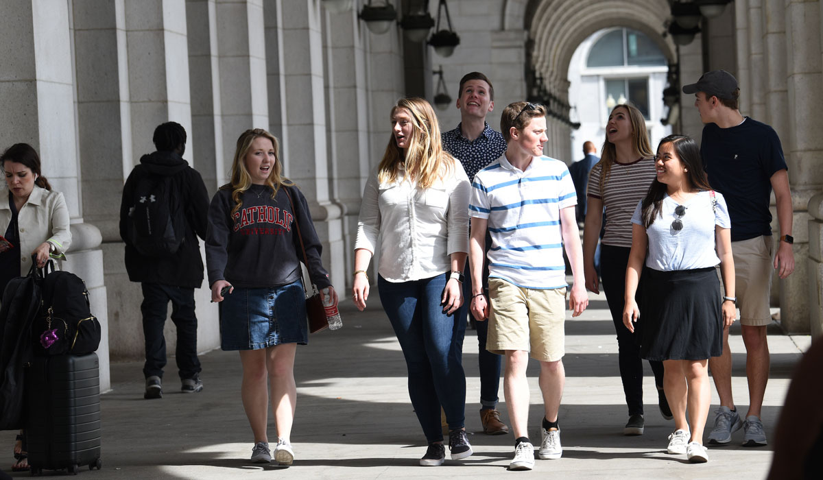 Students walking outside Union Station