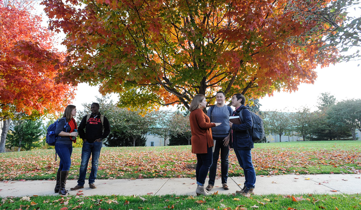 Students on campus in fall