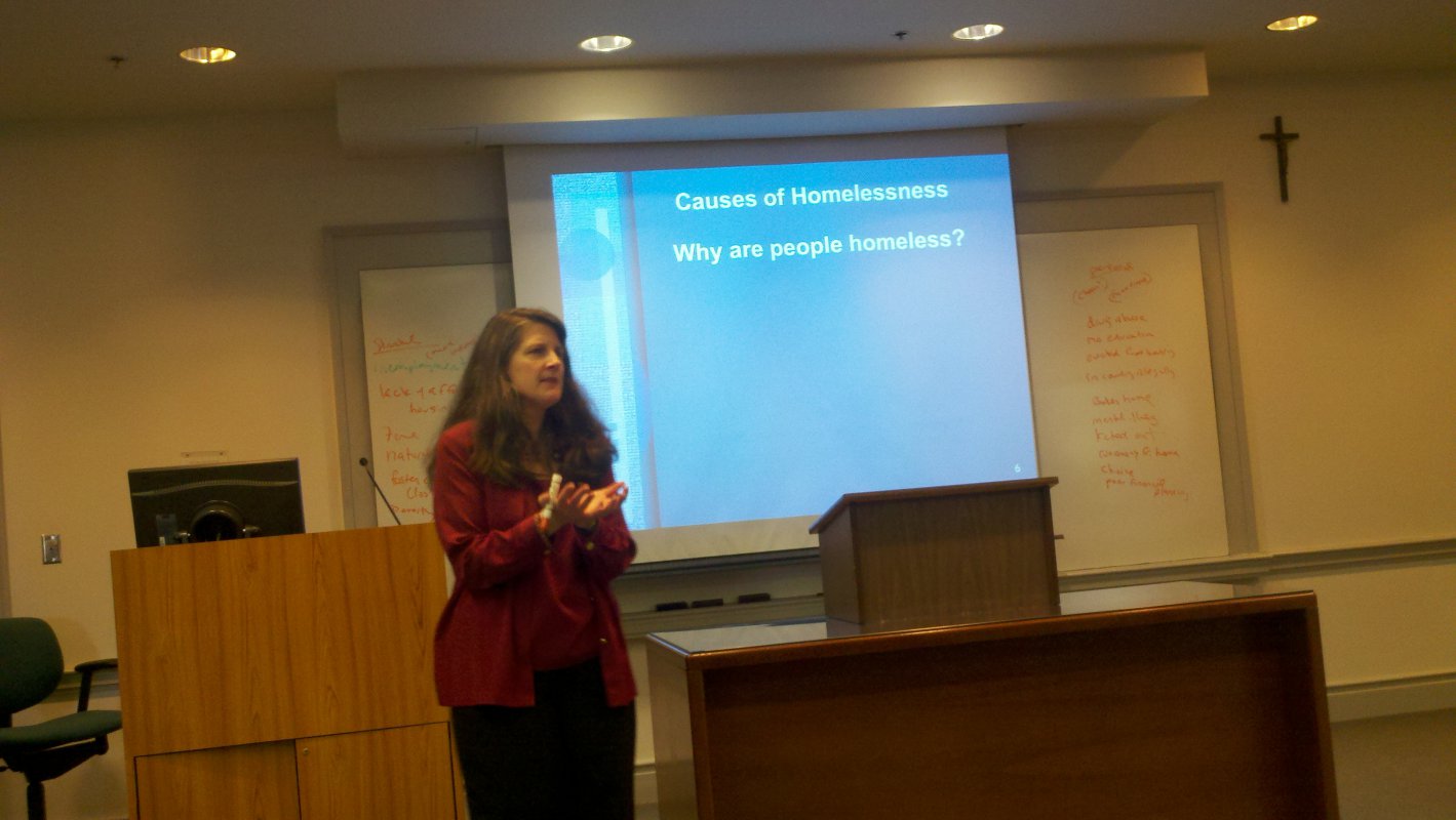 Dr. Linda Donaldson of the National Catholic School of Social Service discusses with students homelessness in Washington, D.C.